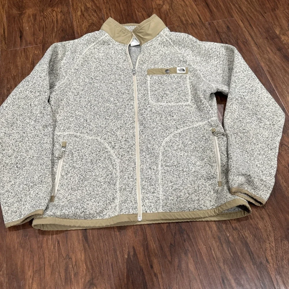 North Face Men Gordon Lyons Full Zip L Beige Sand Long Sleeve Fleece